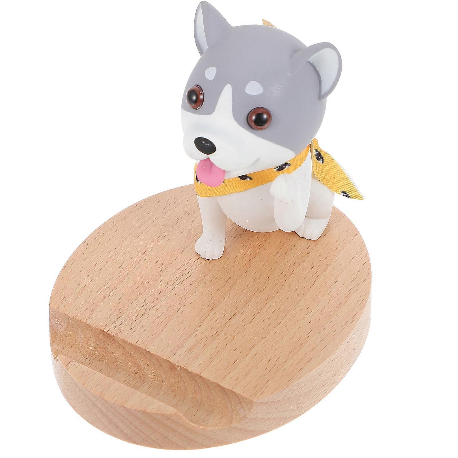 Dog Phone Desktop Phone Holder for Smartphone Dormitory Wood Khaki Phone Holder 1Set