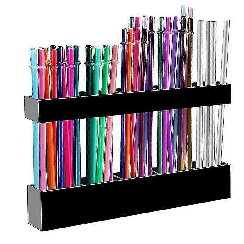 Straw Holder for Cabinet Door, 9.48in Adjustable Two-Part Large Acrylic Straws Organizer with Ultra Sticky Adhesive Strips, Reusable Straw Storage for