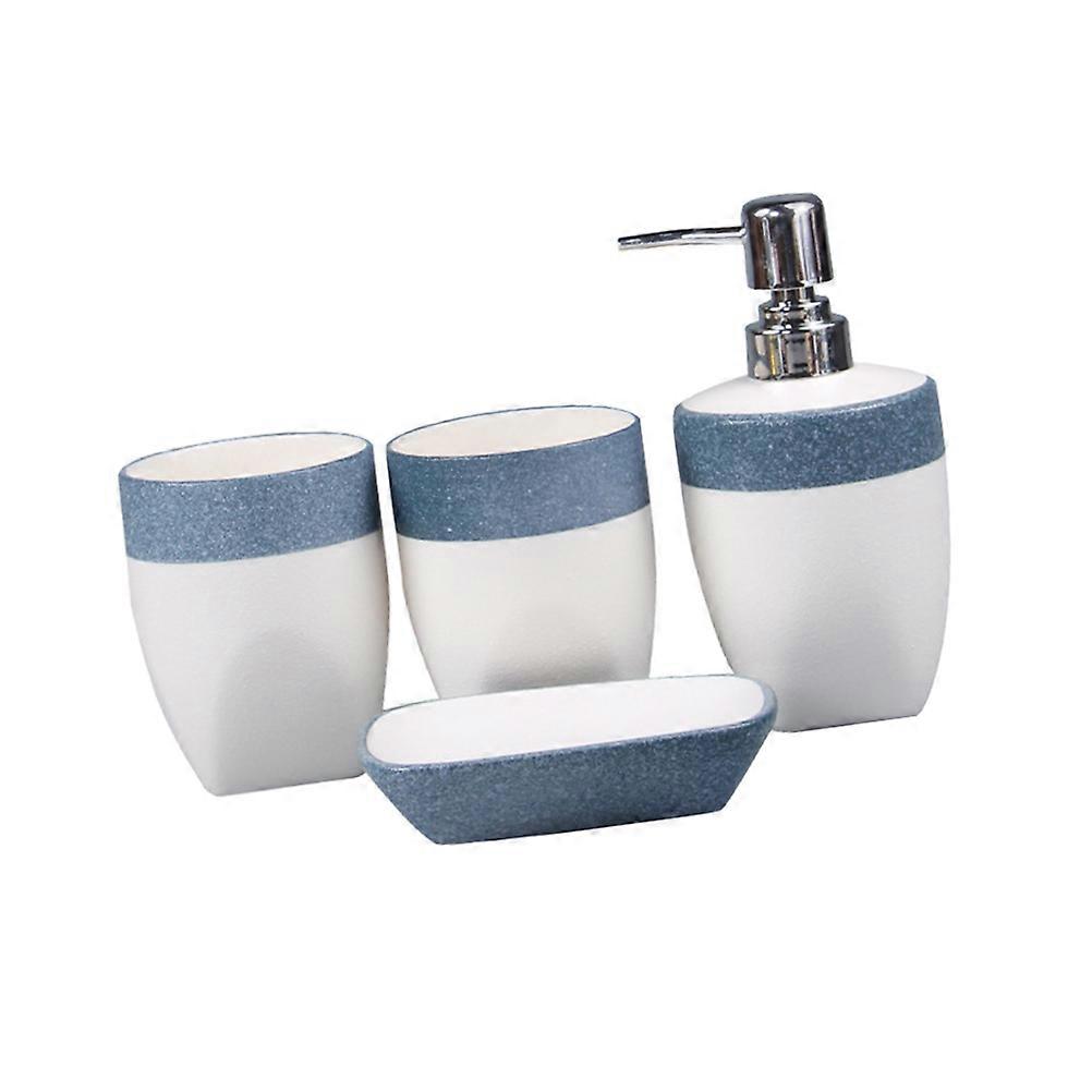 Bathroom Toothbrush Set Ceramic Dispenser Dish Soap Holder Blue 1Set