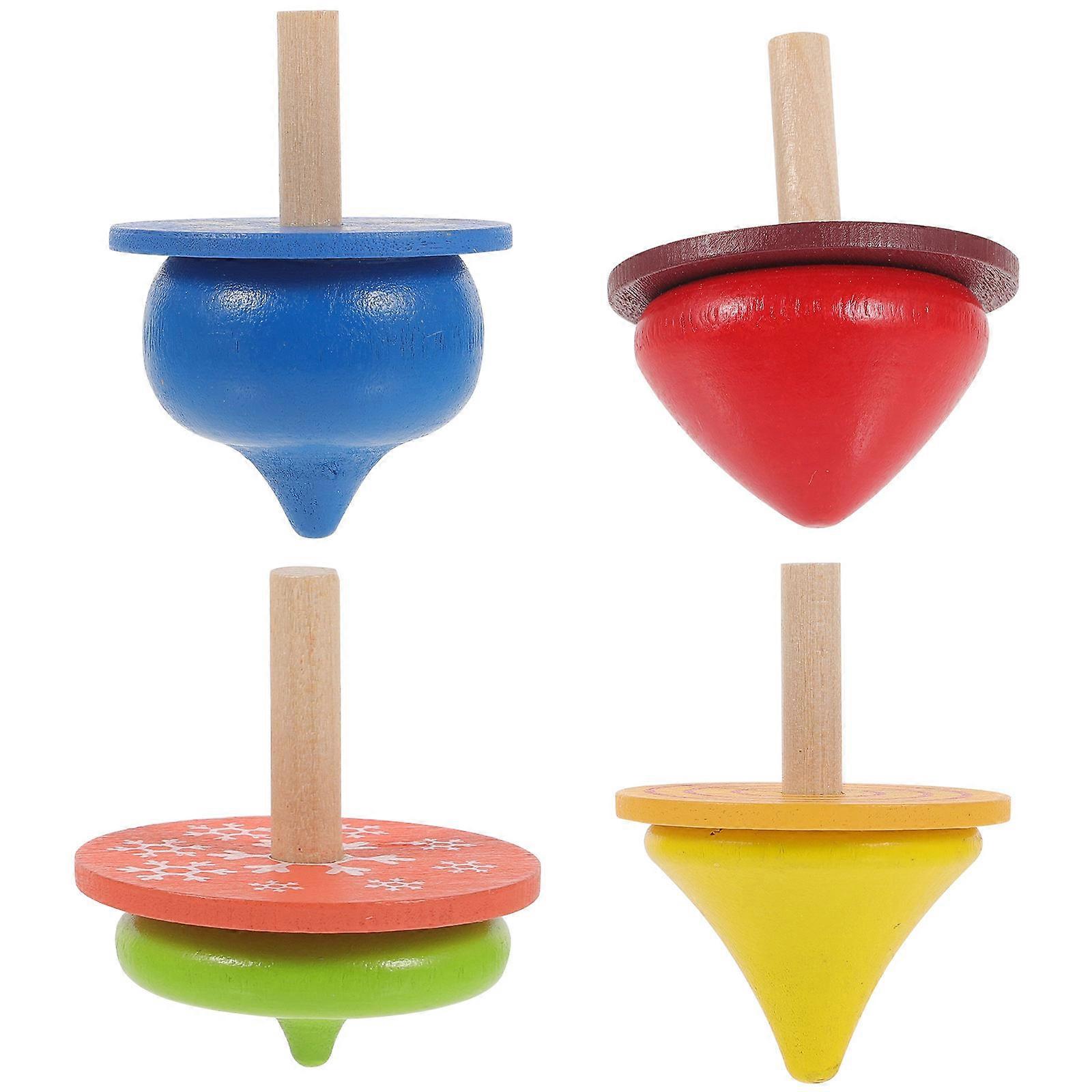 Kids Top Wooden Toy for Playing 4Pcs Colorful Handmade Spinning Set