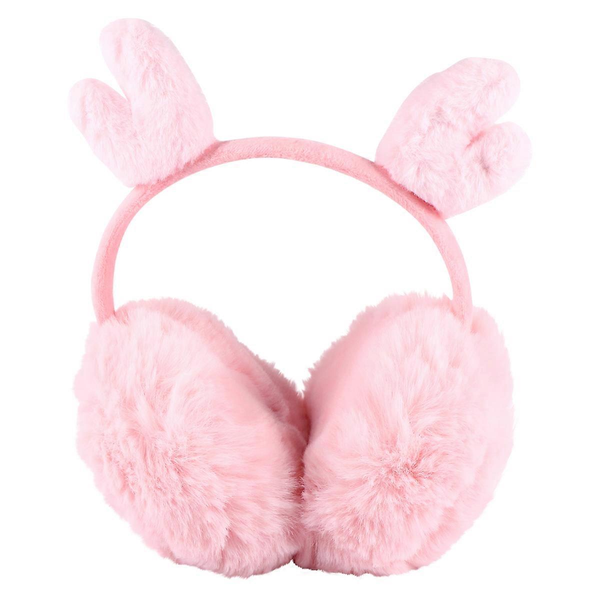 Earmuffs Pink Reindeer Antlers for Ear Warming 3Pcs Foldable Plush Covers