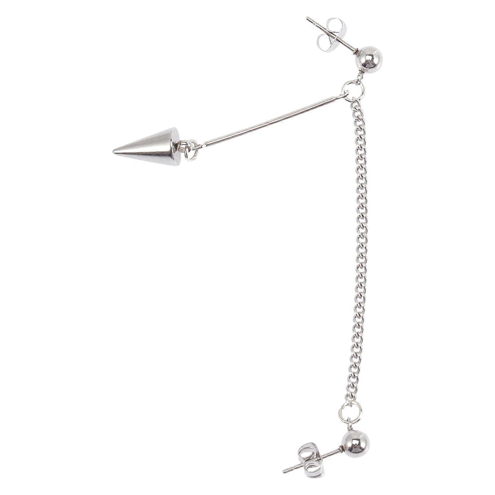 Punk Style Silver Double Piercing Earrings Tassel Dangle Earrings 2Pcs