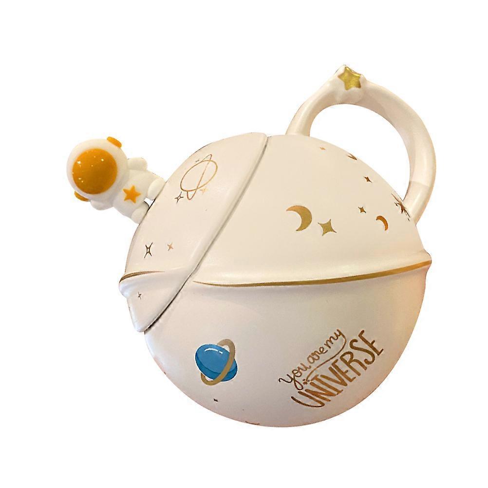 Planet Design Water Cup Ceramic Coffee Mug with Lid and Spoon 3Sets