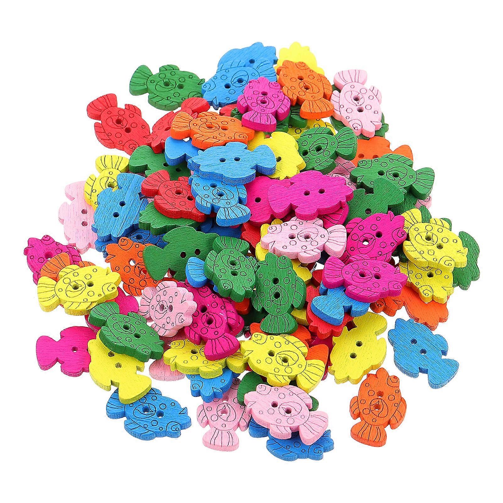 Decorative Fish Buttons for Sewing Use 300Pcs Multi Color Wooden Buttons