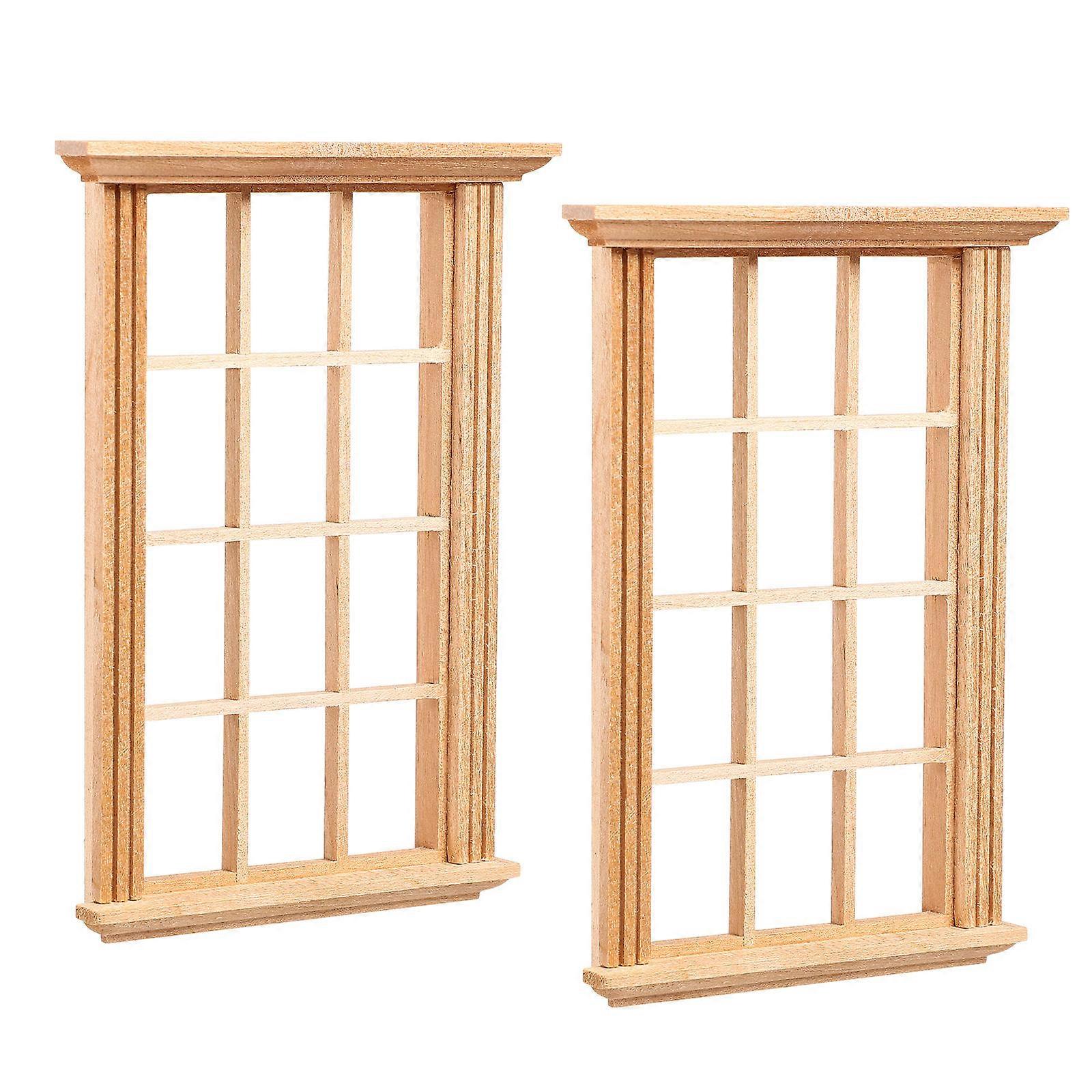 Miniature Window Frame Model Decoration Ornament For Kids Pretend Play Toy 11.5X8.3CM Khaki Color 8 Pcs