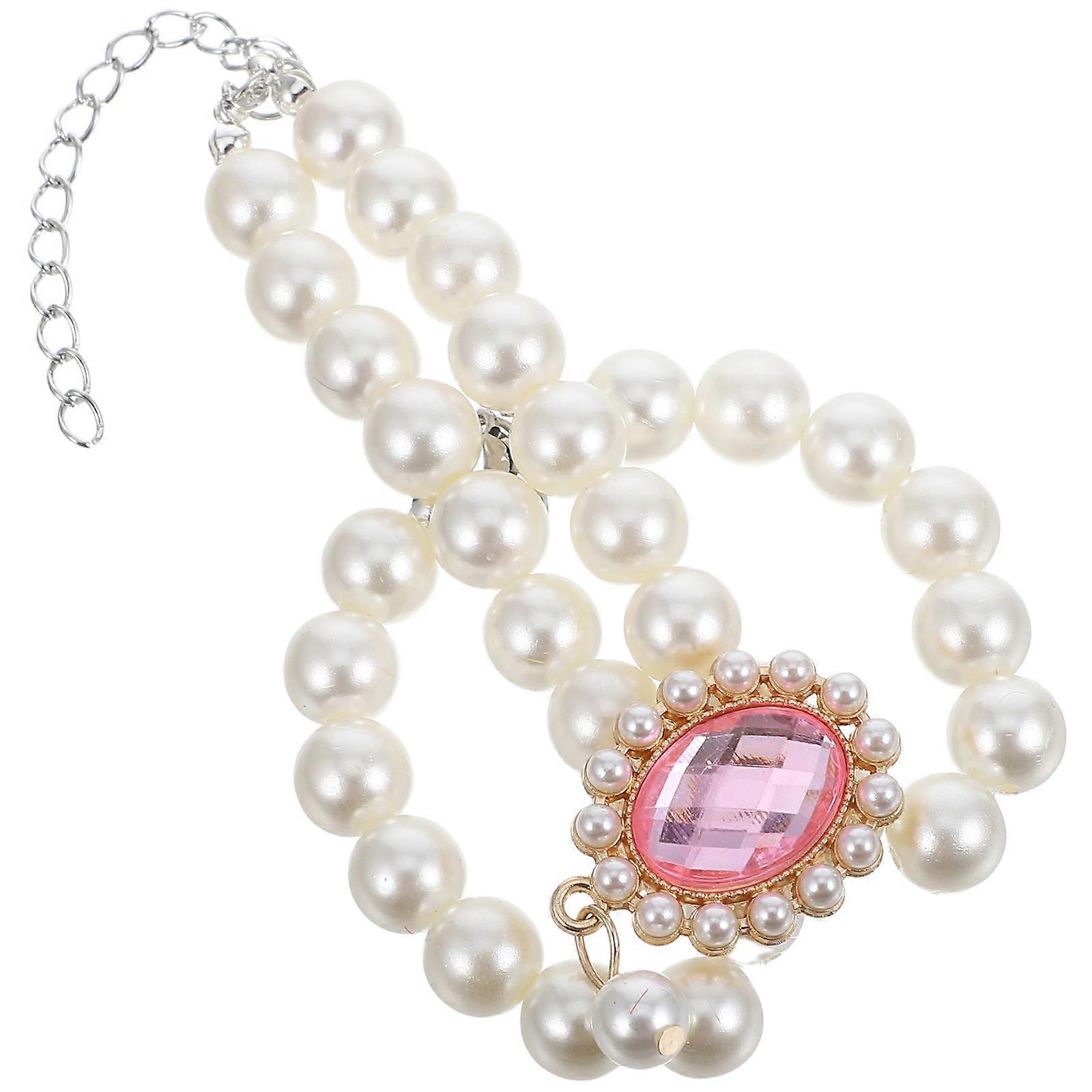 Pink Pet Pearl Necklace for Small Dogs with Adjustable Double Layer Design