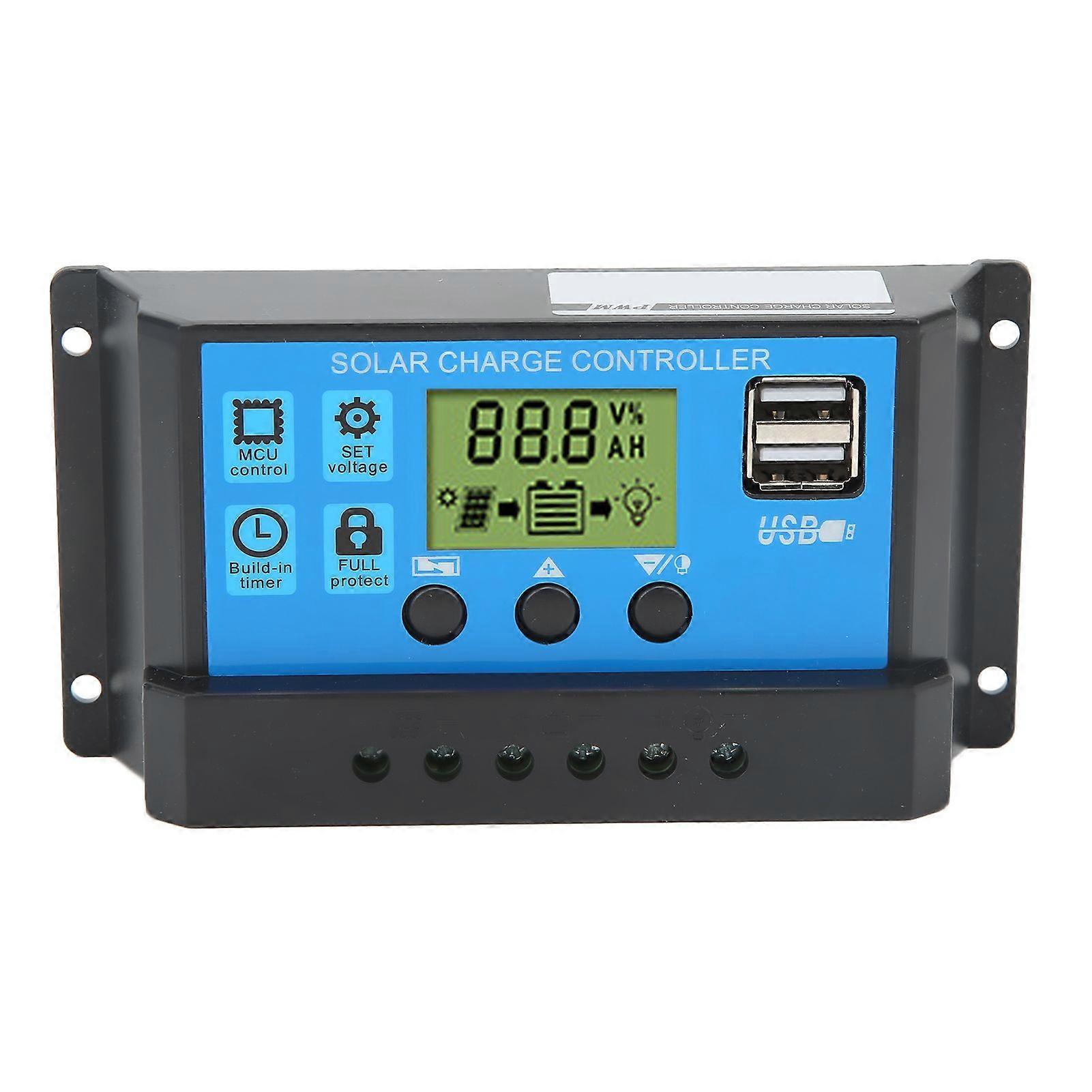 12V 24V Solar Charge Controller USB PWM Photovoltaic Solar Panel Charge Regulator with LCD Display 30A