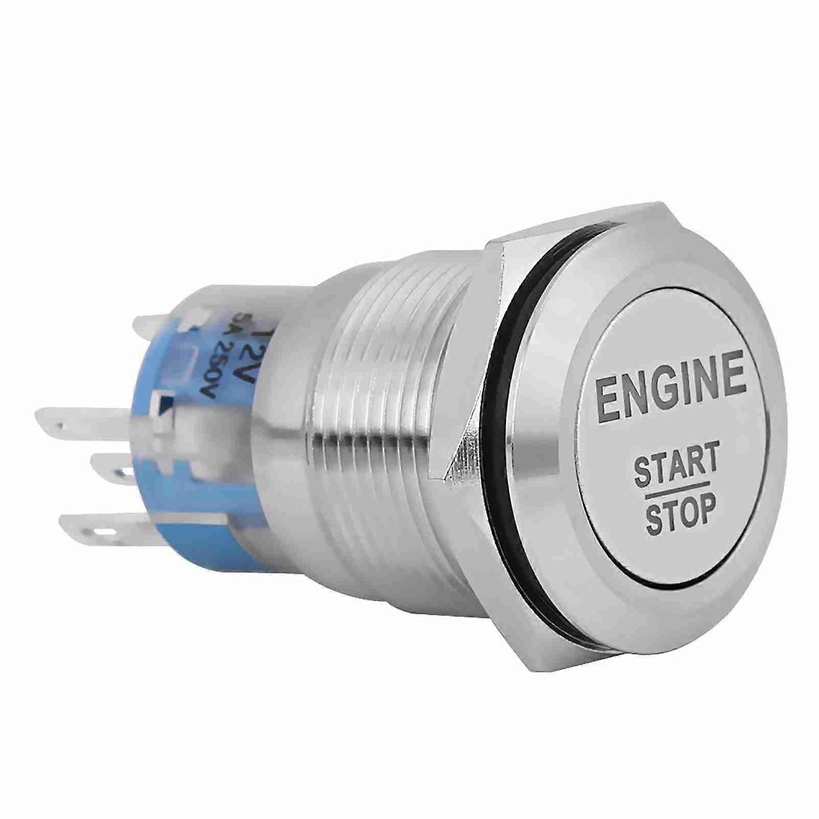 12V White LED Car Engine Start Stop Push Button Switch Silver Stainless Steel