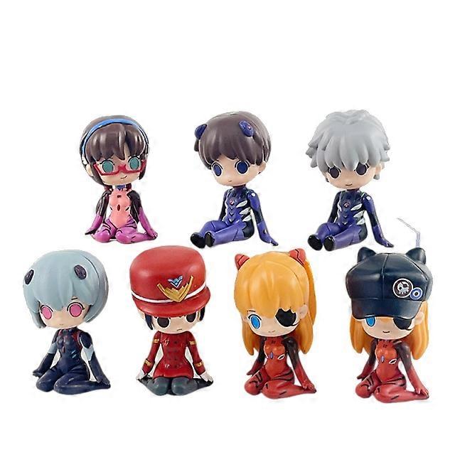 7pc Anime EVA Figure Asuka Langley Soryu Sitting InRows Cloak Ayanami Rei Toy