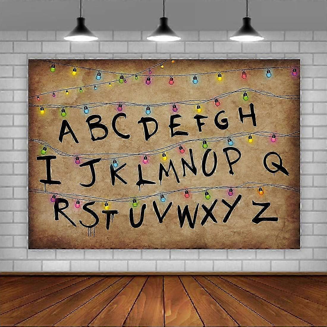 Stranger Photography Backdrop Rustic Alphabet Colorful Lights Background Kids Birthday Party Decorations Supplies Cake Table Banner Photo Booth Props