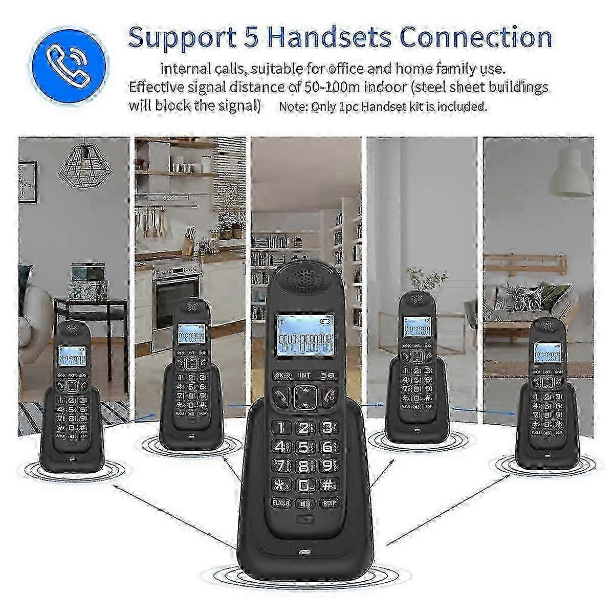 Expandable Cordless Telephone with 5 Handsets and 16 Digital Channels for Home Use 25-26