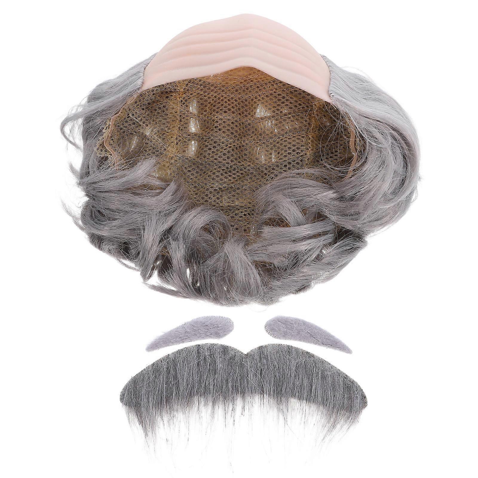 Bald Cap for Men and Women Halloween Costume Bald Head Cap with Eyebrow Beard Assorted Color Comfortable Material 1Set