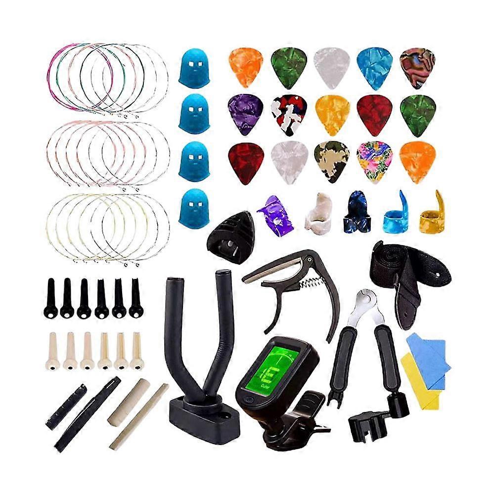 COCEQUC Guitar Accessories Kit,Acoustic Guitar Changing Tool,Including Acoustic Strings, Winder&Cutter, T String Picks, Capo, Guitar V5Q2