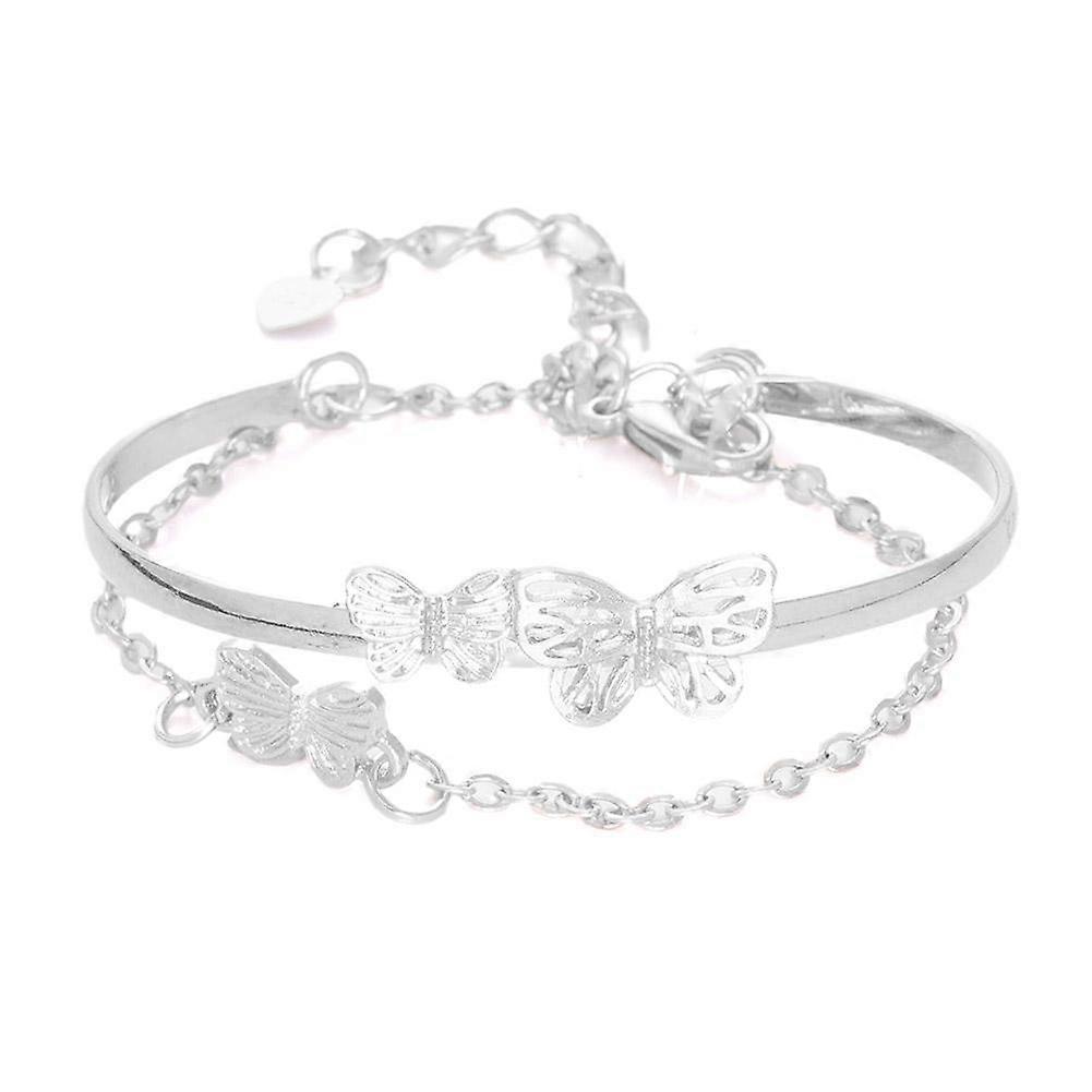 Adjustable Silver Alloy Butterfly Bracelet with Extension Chain for Holiday Parties and Festive Occasions