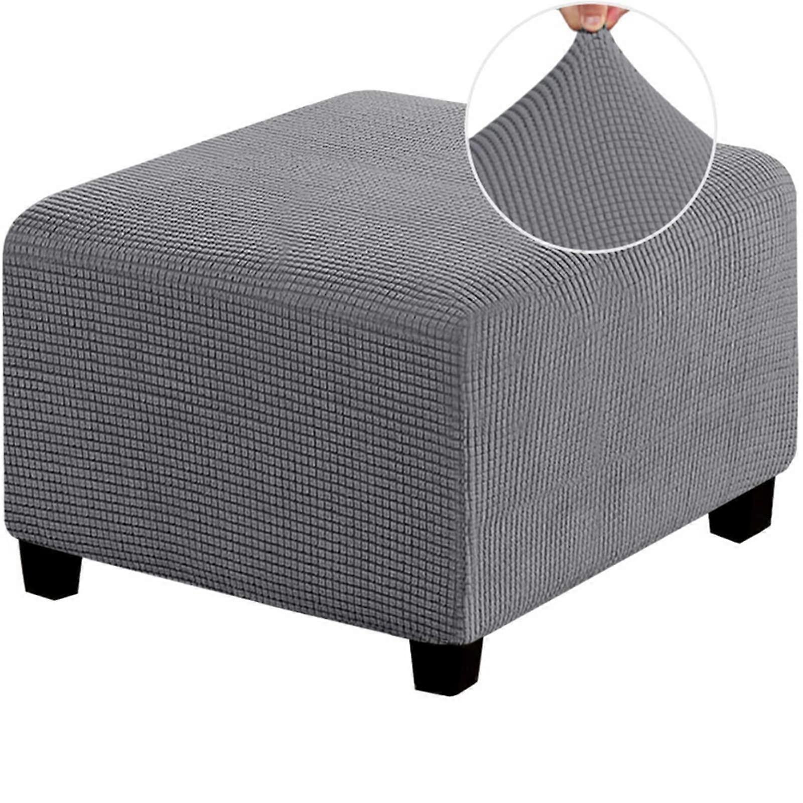 Square Ottoman Cover Jacquard Slipcover For Footstool, Waterproof Non Slip With Elastic Bottom, Light Grey Large