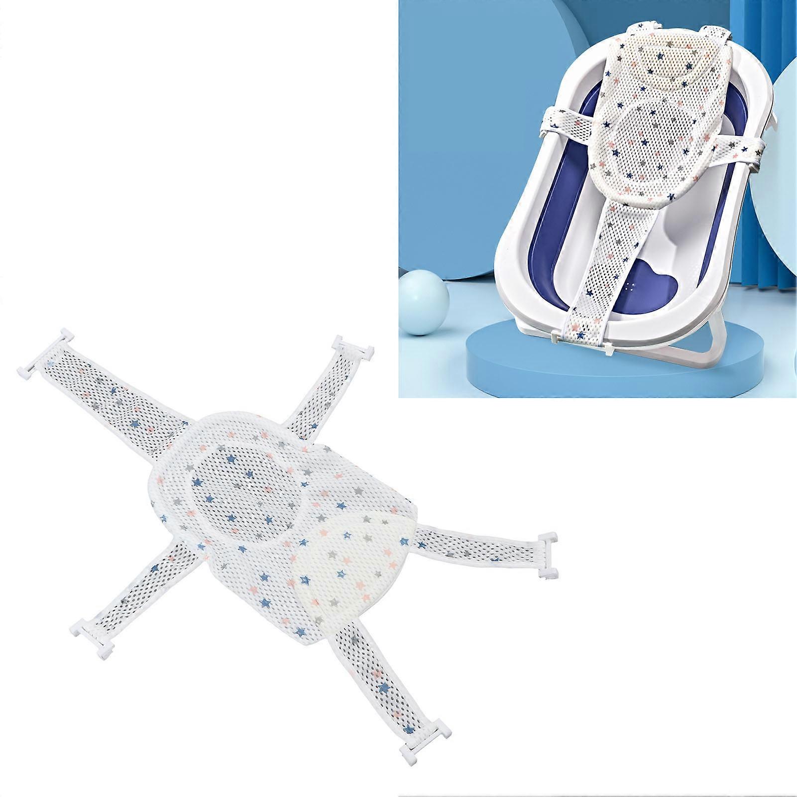 Five Corner Bath Seat Support Net Skid Proof Adjustable Universal Breathable Mesh Soft Headrest Baby Bath Net for Infant Star 