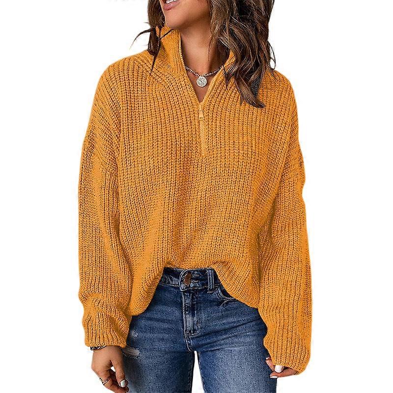 Women's Long Sleeve Buttonless Quarter Zip Pullover Sweater  Yellow XL