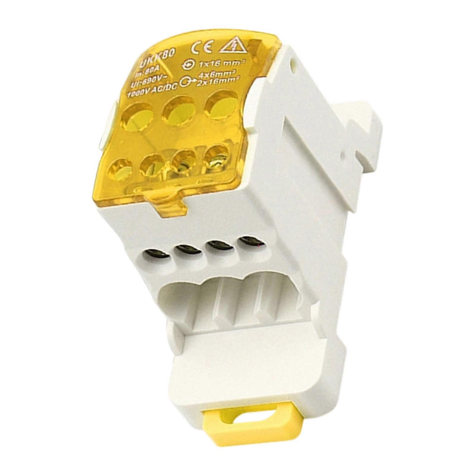 Multiple Output Electrical Enclosures DIN Rail 8 Terminals Port Brass Contacts Sturdy Plastic Housing Daily Use  Yellow