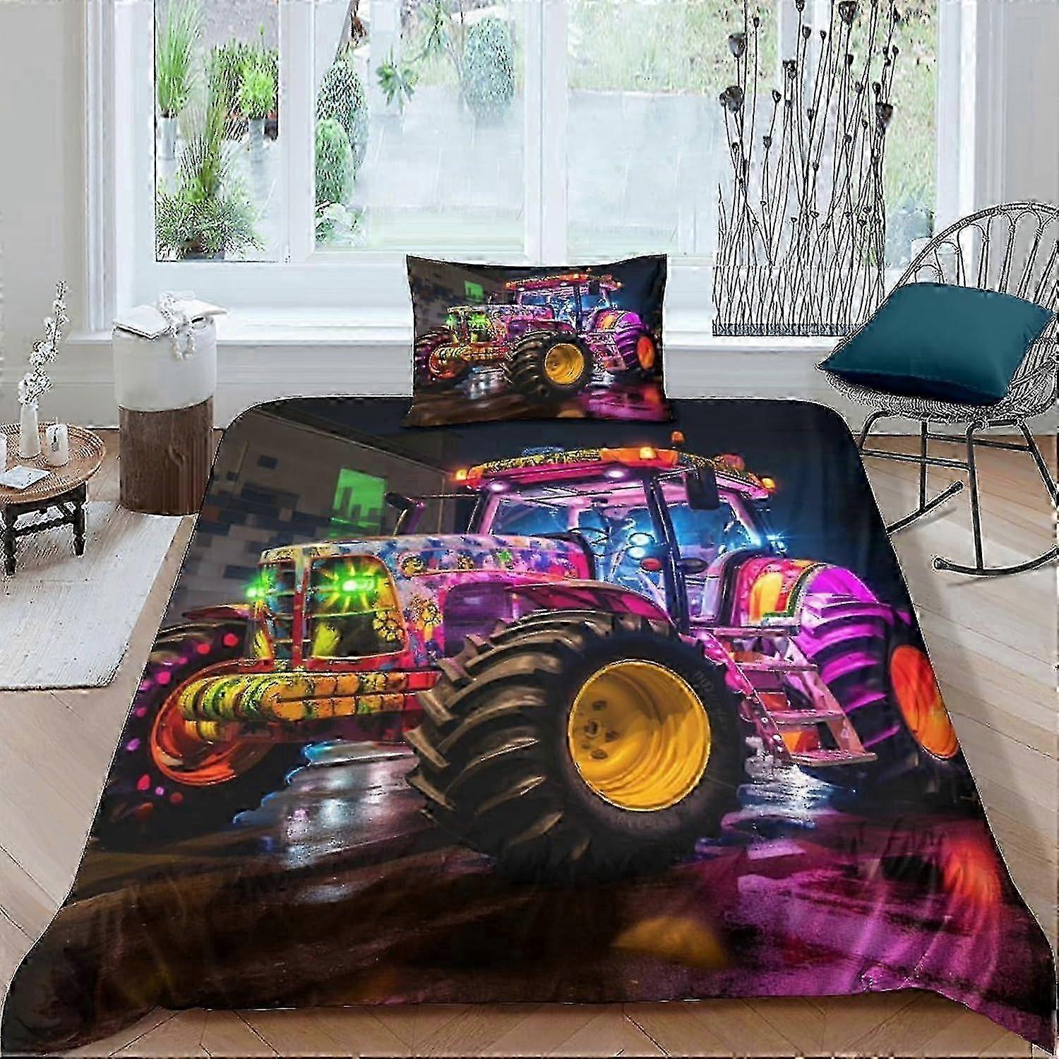 Farm Harvester Bedding Duvet Cover - Soft Microfibre Polyester Tractor Comforter Cover with Pillow Case - with Hidden Zipper Closure Quilt C