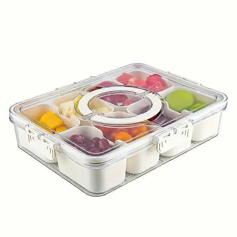 8 Compartment Food Storage Container with Lid, 1 Count Large Divided Serving Tray with Handle, Food Storage Container for Travel, Party, Sal