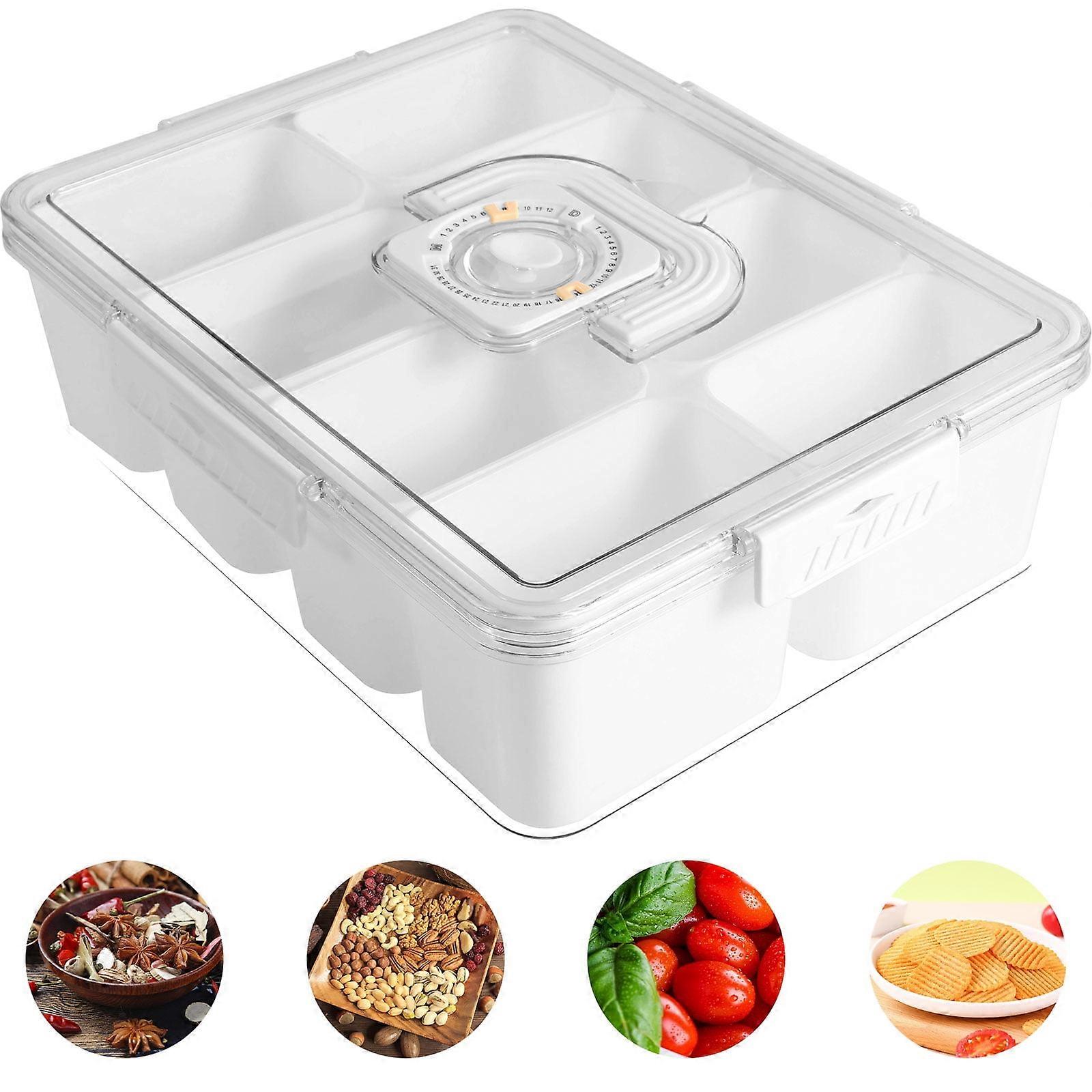 Wekvgz Divided Snack Box Lid, 8-Compartment Rectangle Serving Tray with Handle, Reusable & Good Sealing, 32×25×9.4cm