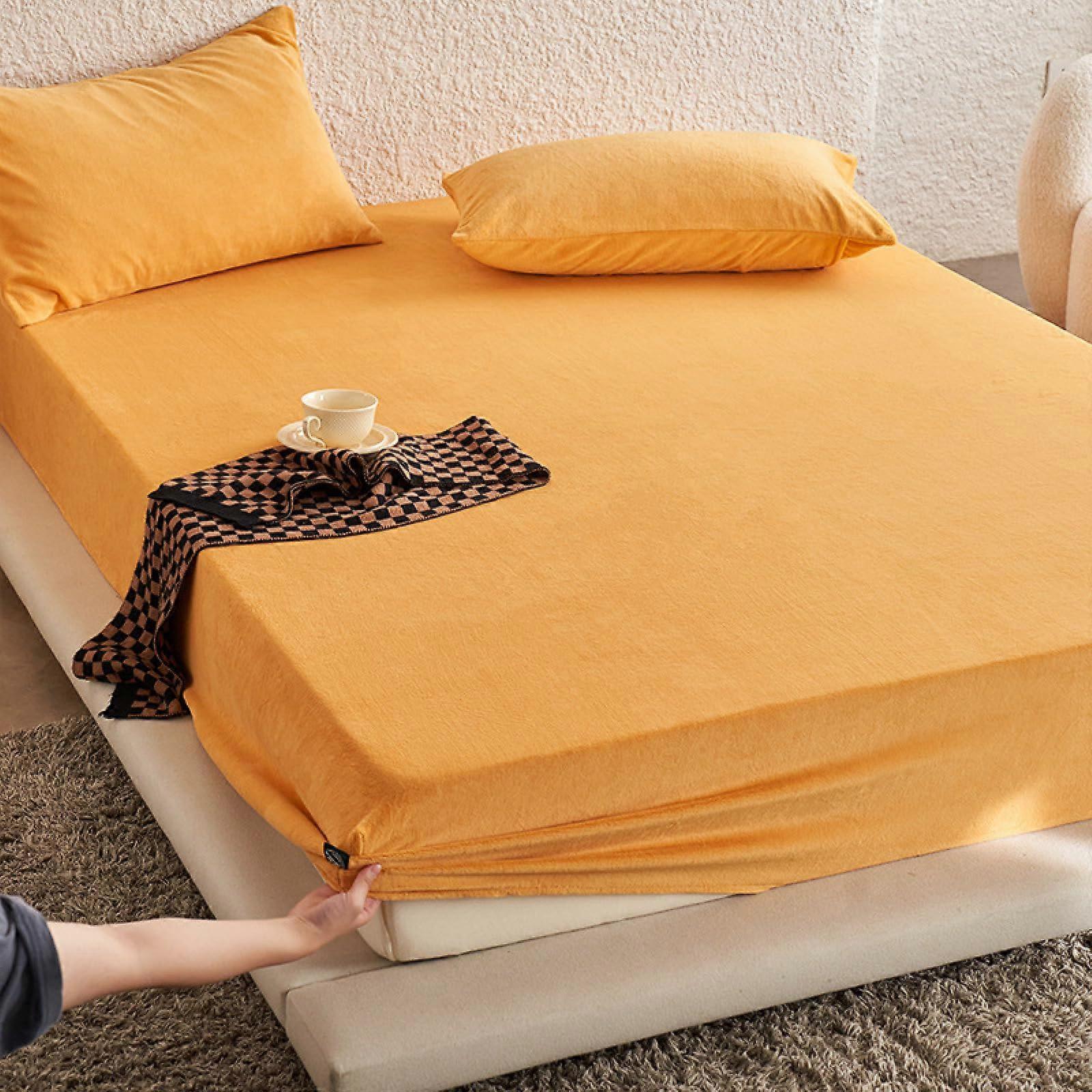 Yellow Single Fitted Sheet Solid Color Milk Flannel Extra Deep Pocket 35x79 Inch