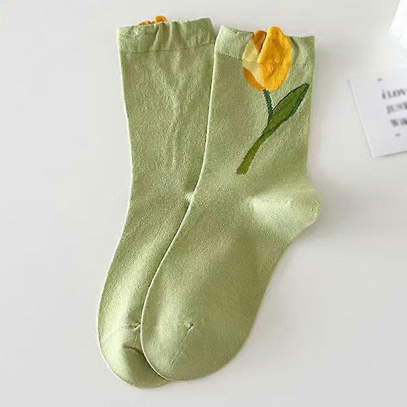 1/5Pairs Socks Versatile Mid-Length Socks Comfortable Floral Design Sweet 3D Pattern Cute Tulip Shape Breathable One Size
