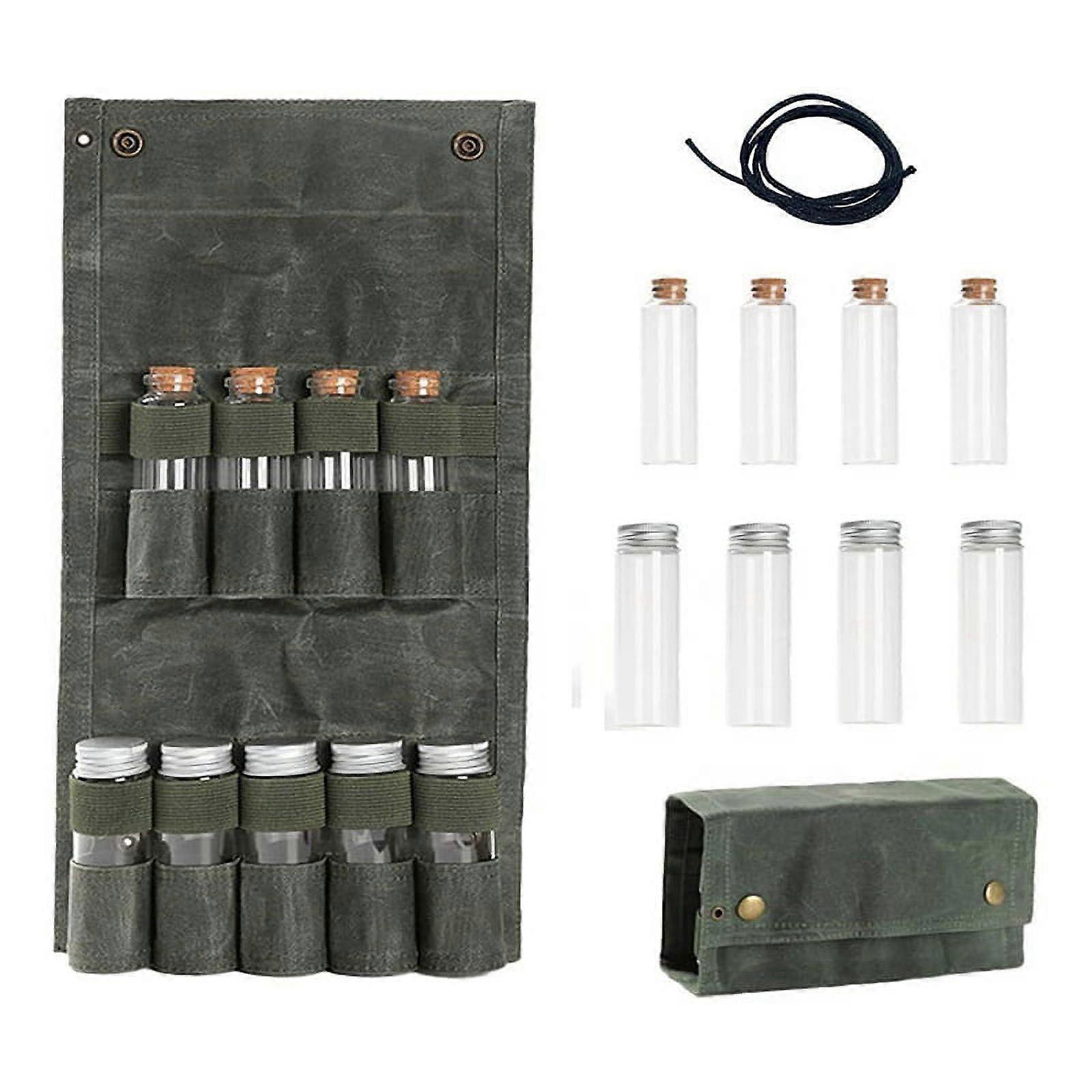 Canvas Seasoning Storage Bag Organizer Seasoning Bottles Holder with Mini Condiment with 9 Spice Jars