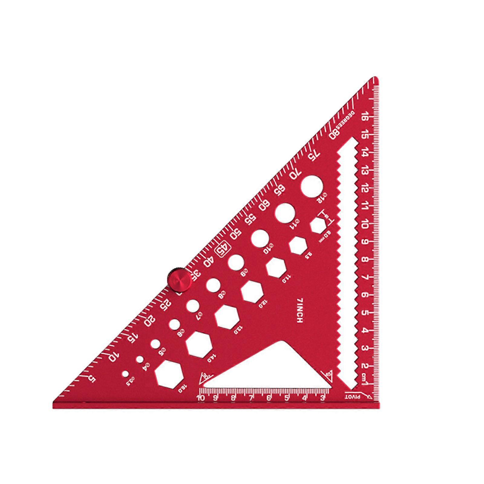 7 Inch Red Aluminum Alloy Triangular Ruler Multifunction Marking Tool For Woodworking Measurement And Angled Calculation Multicolor