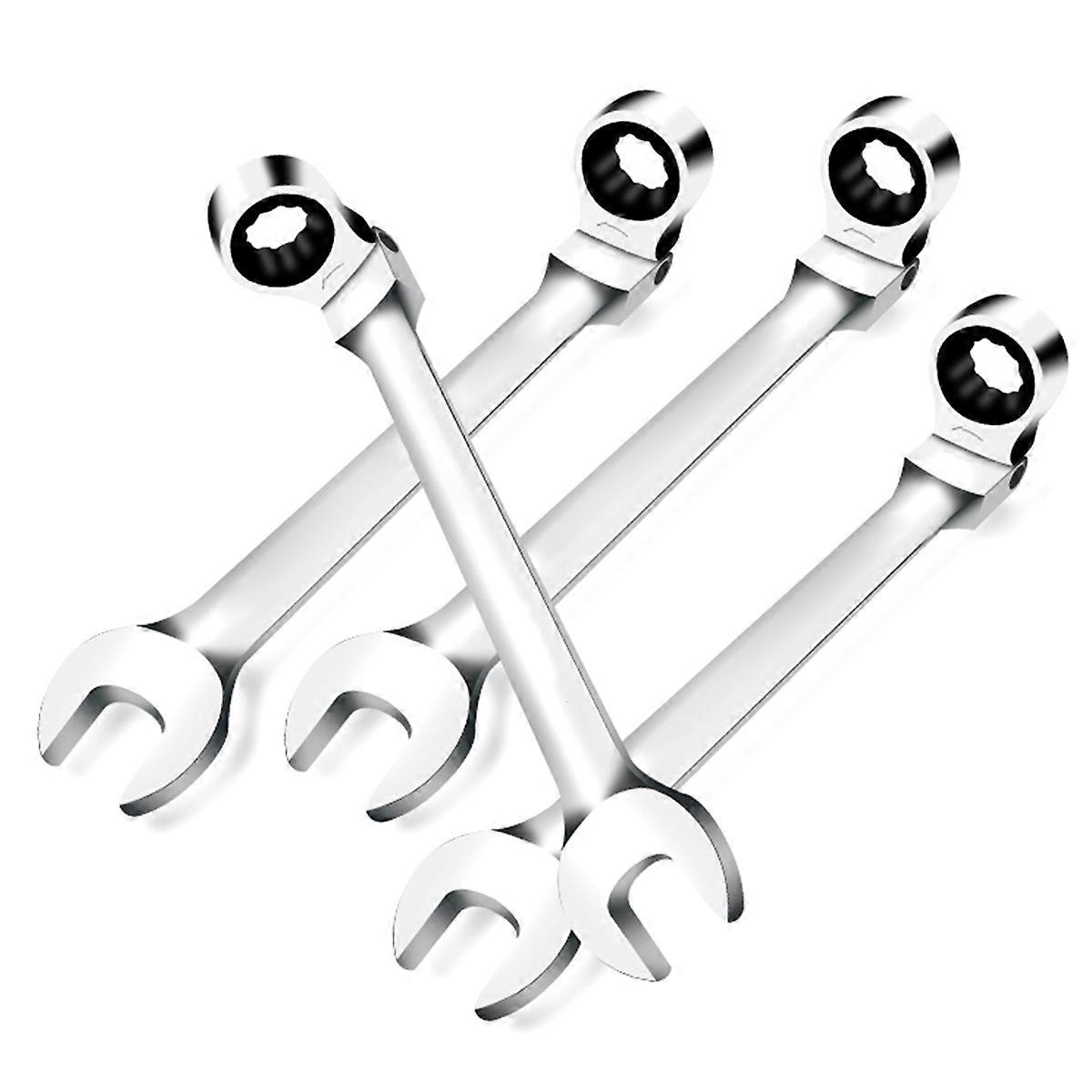 Ratchet Wrench of Keys Spanner Set Hand Tool 72-Tooth Ratcheting Flexible Head Mirror Finish10mm Auto and HomeRepair 4pc