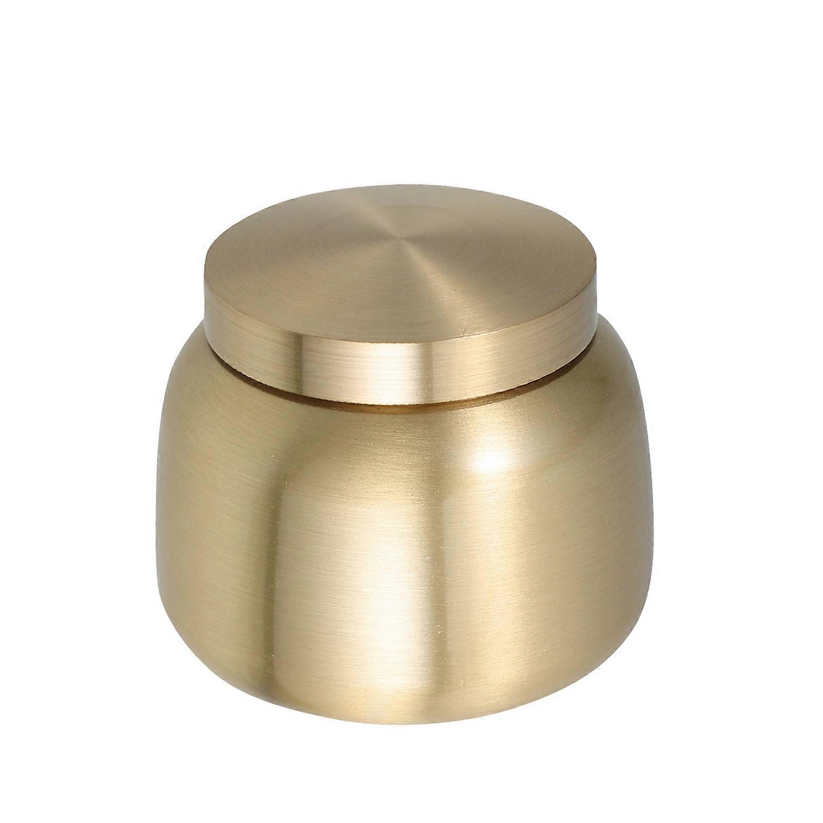 Pet Cremation Urn Brass Urn Round Drum Shape Memorial Use Golden Color Sealed Storage 1Set