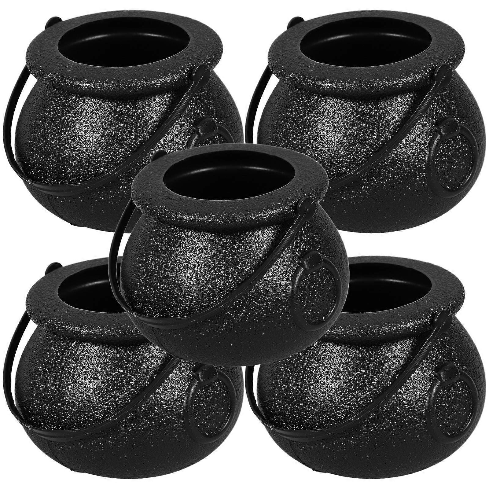 Halloween Candy Bucket Black Mini Cauldrons for Storage 5Pcs