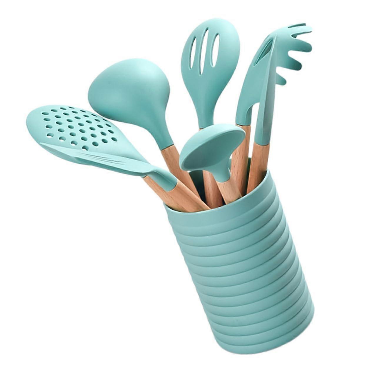 Silicone Kitchen Utensils Set for Nonstick Cookware, Heat Resistant Cooking Tools, Cyan