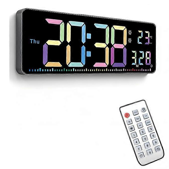 Digital Wall Clock with Jumbo 16 Inch Multicolor LED Display, Remote Control, AutoDimming, Dual Alarm for Home Office Classroom
