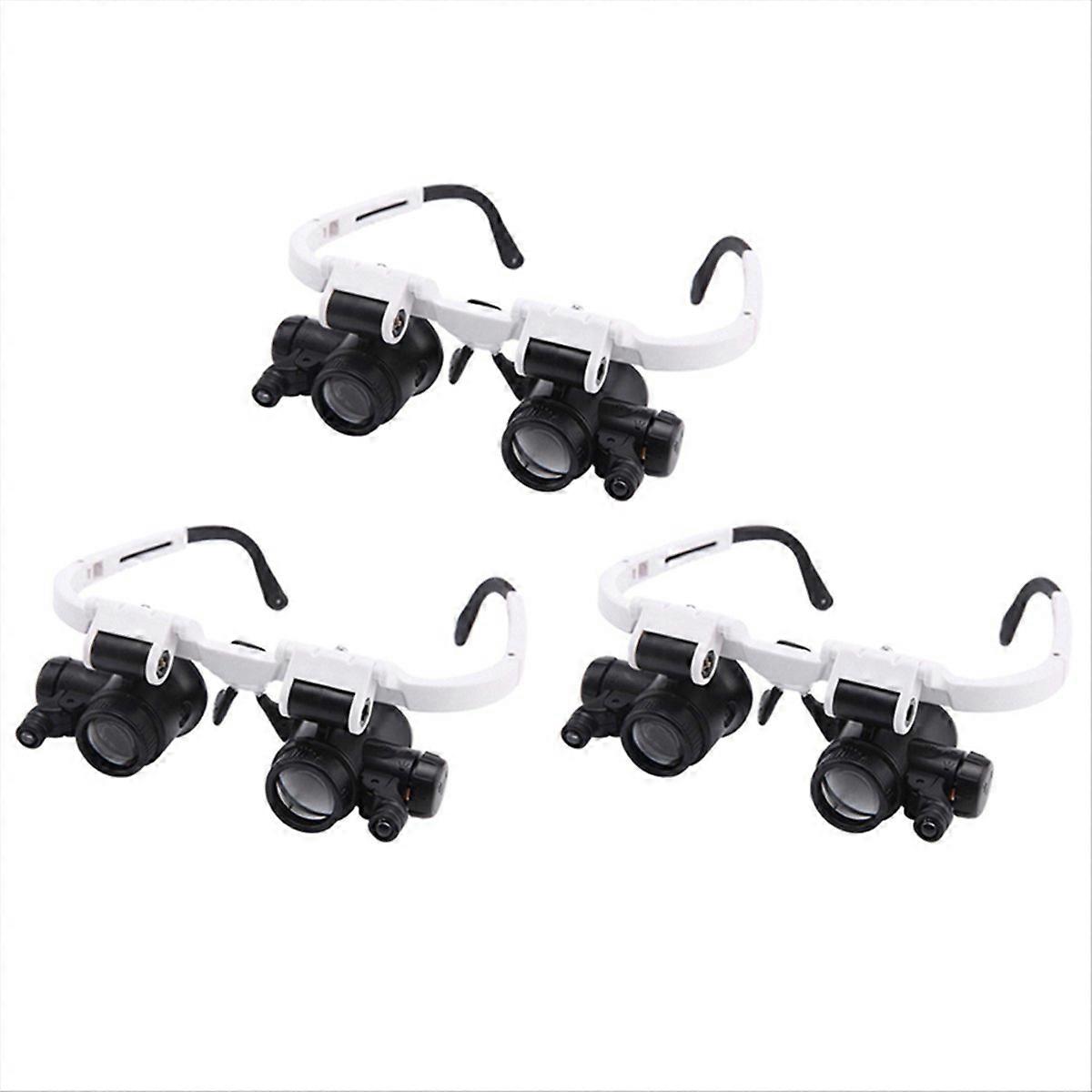 3Pcs Head-Mounted Microscope Jeweler Magnifier With LED Light