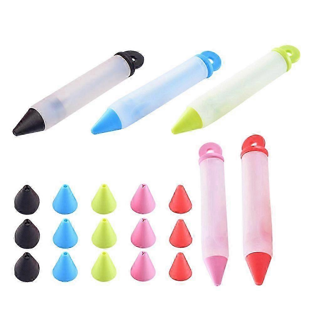 5pcs Multi-Functional Silicone Chocolate Pen for Cake Decorating Baking Tool Silicone Writing and Mounting Pen with Replaceable Tips