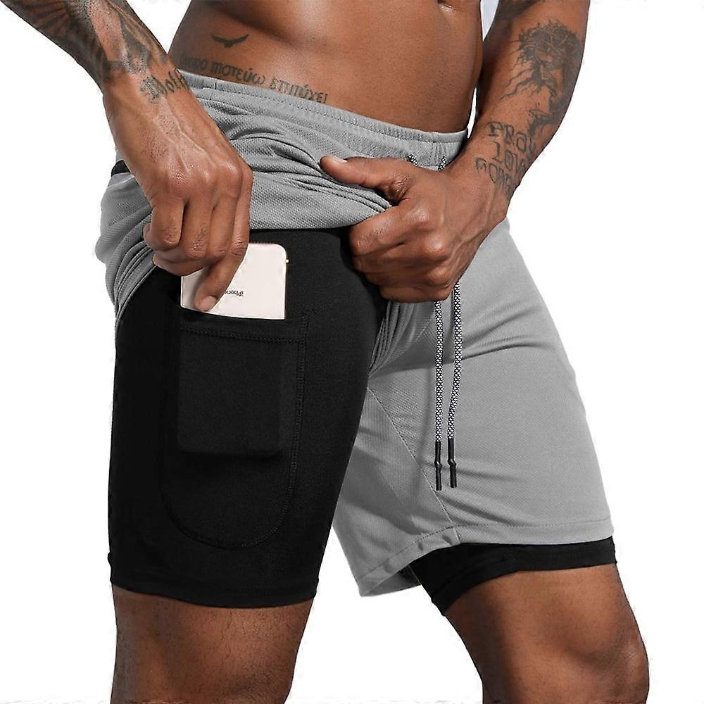 ilfioreemio Men's 2 in 1 Running Shorts Quick Dry Athletic Shorts with Liner, Workout Shorts with Zip Pockets and Towel Loop