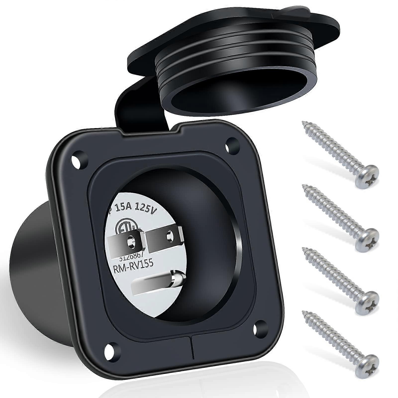 15 Amp RV Shore Power Inlet Waterproof Marine Socket NEMA 515P UV Resistant ETL Certified