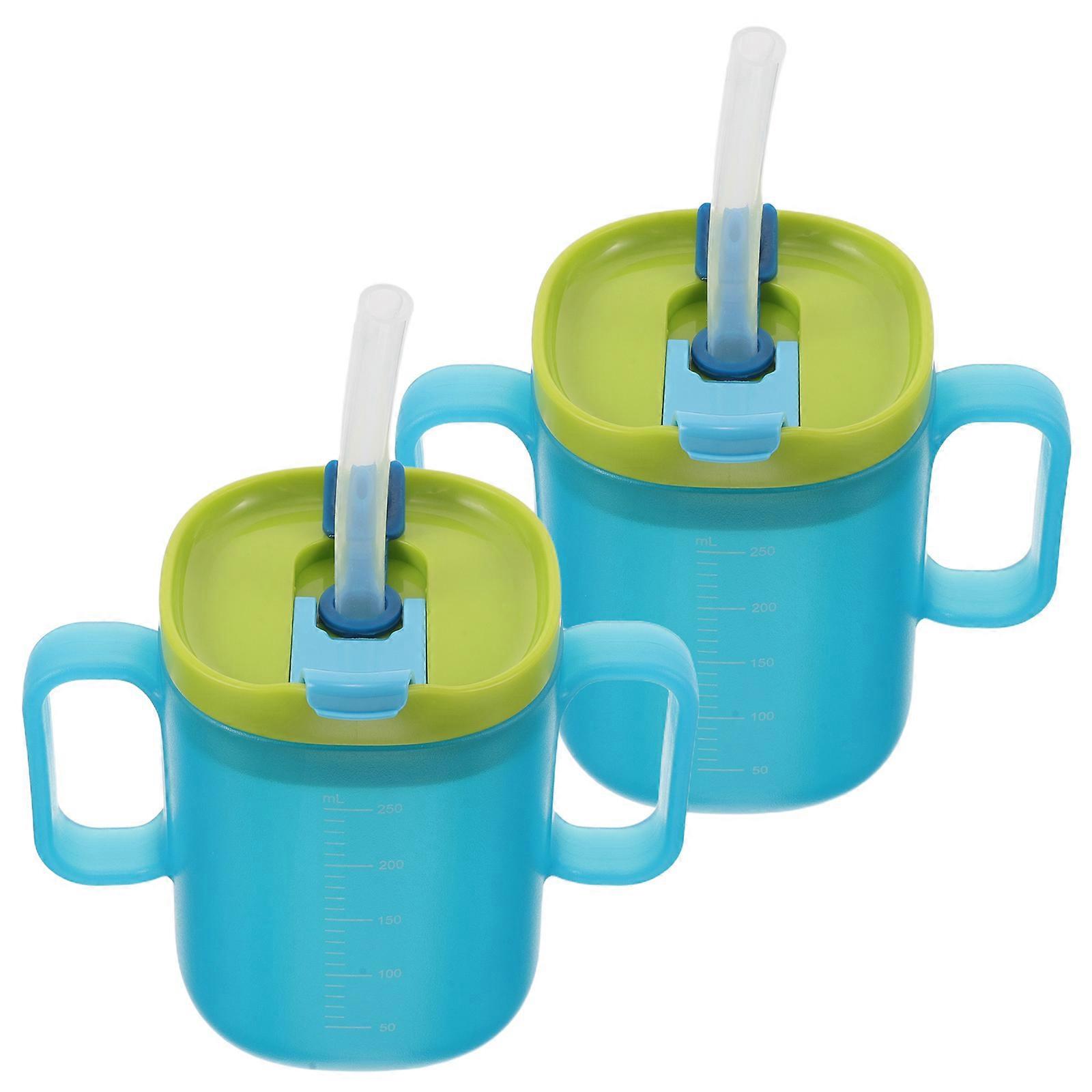 Milk Cup Spill-Proof for Elderly Nursing with Straw 2Pcs Sky-Blue Design