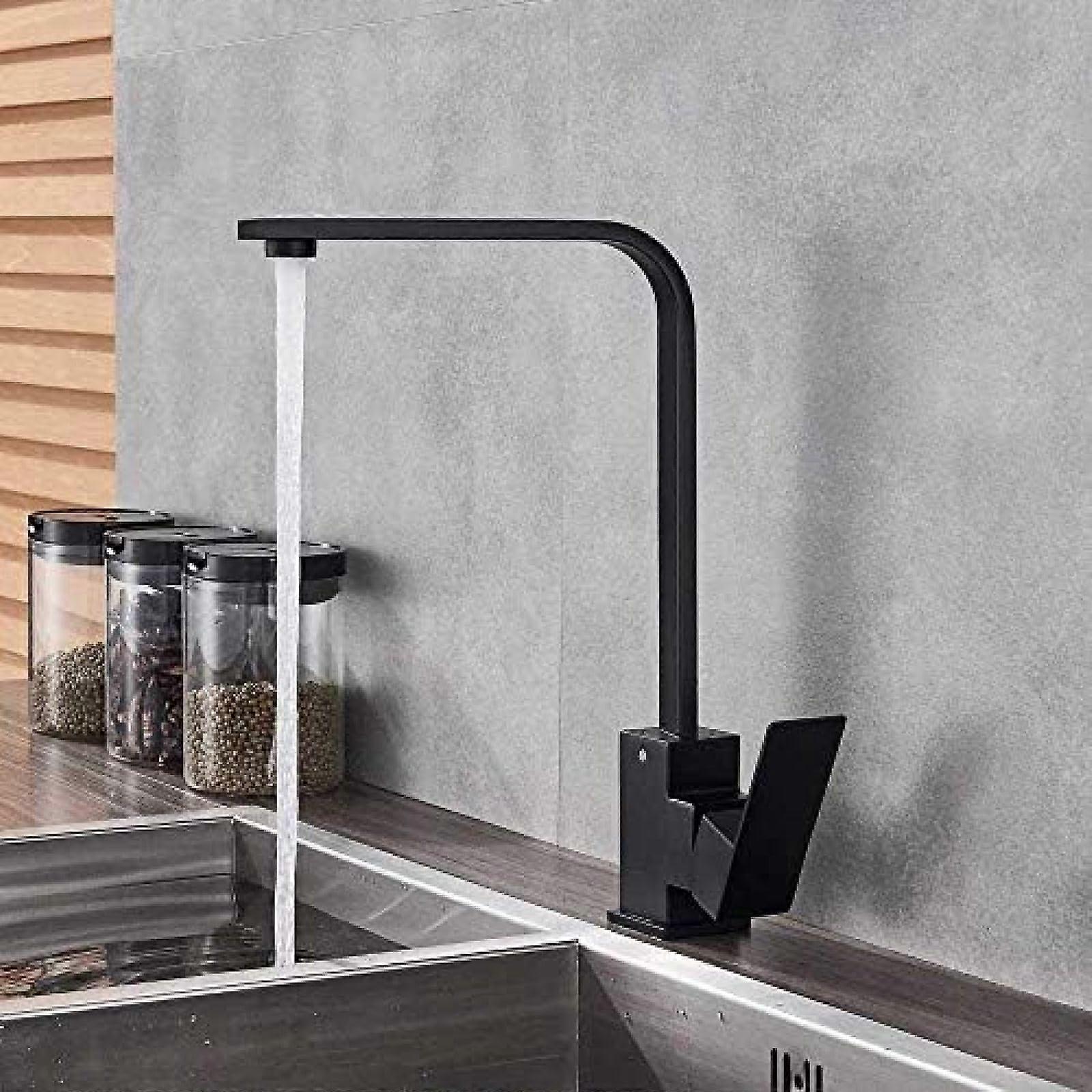 Black Single Handle Kitchen Faucet with Hot and Cold Water, 360° Swivel Brass Sink Tap