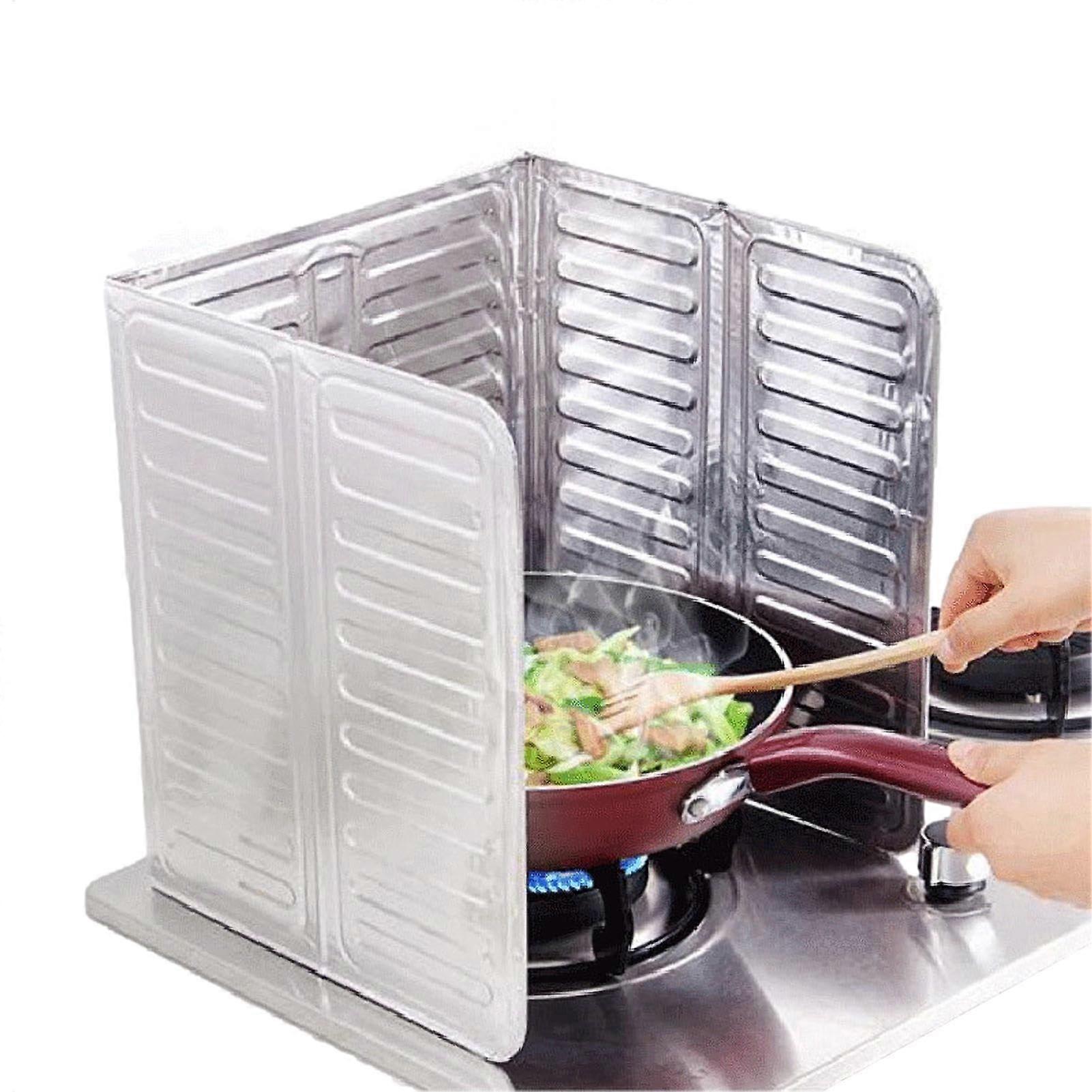Stove Splash Guard Aluminum 3Sided Grease Splatter Shield Nonstick Heat Resistant Foldable Design