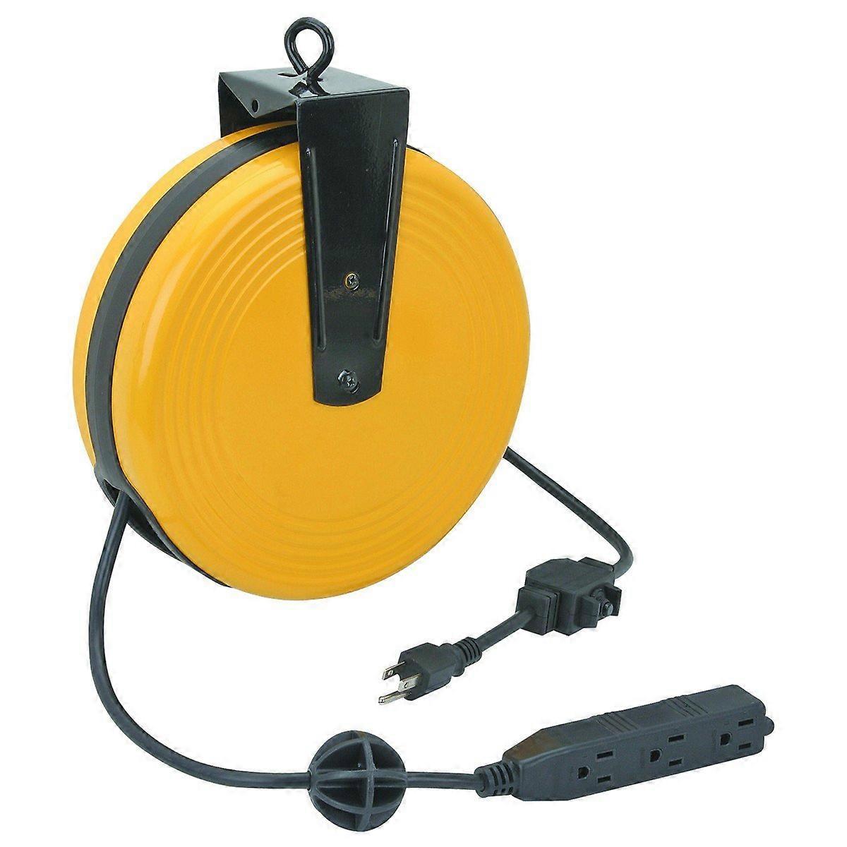 30ft Retractable Extension Cord Reel with Triple Outlet Heavy Duty Power for Garage and Workshop