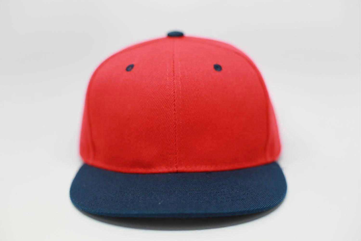 Plain Flat Brim Snapback Hat Red Navy Custom  Ready Adjustable Fade Resistant