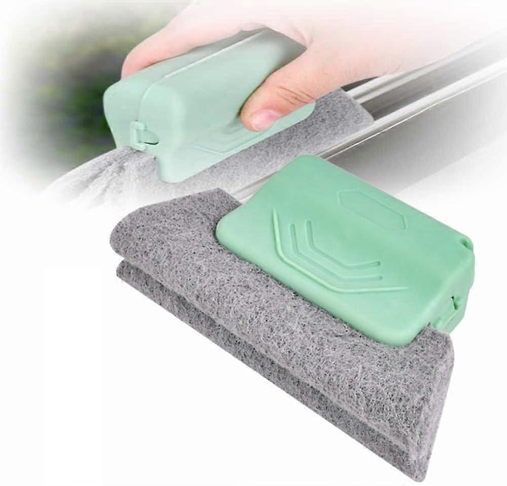 Window Track Cleaning Brush Set with Replaceable Sponge Head for Sliding Door and Deep Groove Cleaning (Green)