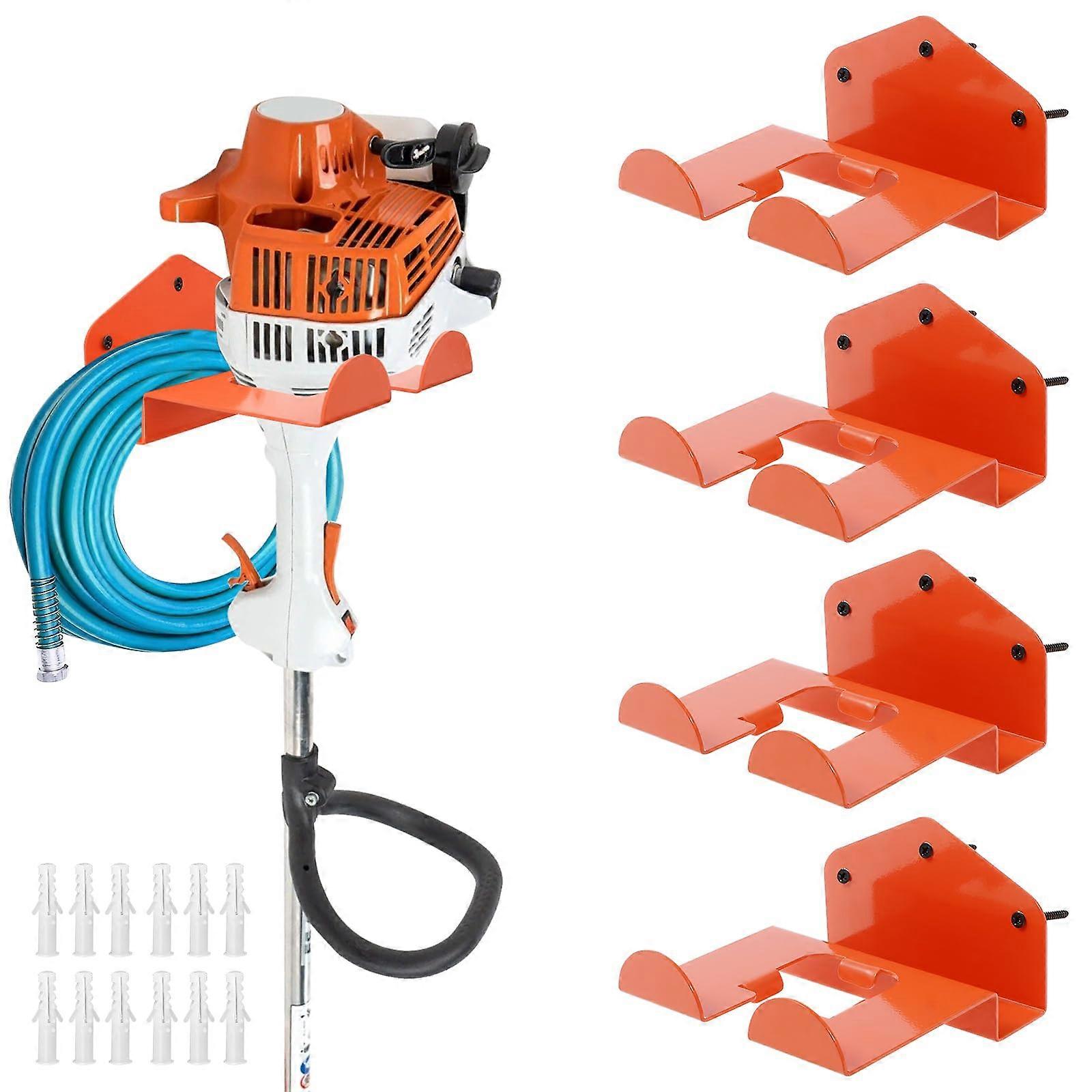 4 Pack Wall Mount for Weed Eater Heavy Duty Steel Rustproof Garage String Trimmer Holder Hooks Orange