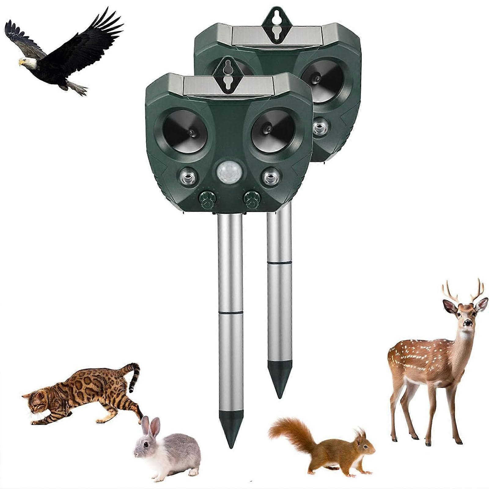 Pet Repeller Solar Powered Motion Sensor Weatherproof Ultrasonic Garden Protection Device 2pcs