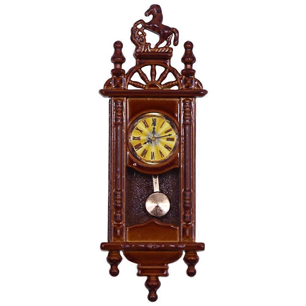 Vintage Craft Pendulum Clock Mini House Adornment Rectangular Shape Alloy Material Retro Style Simulation Clock 1Pcs