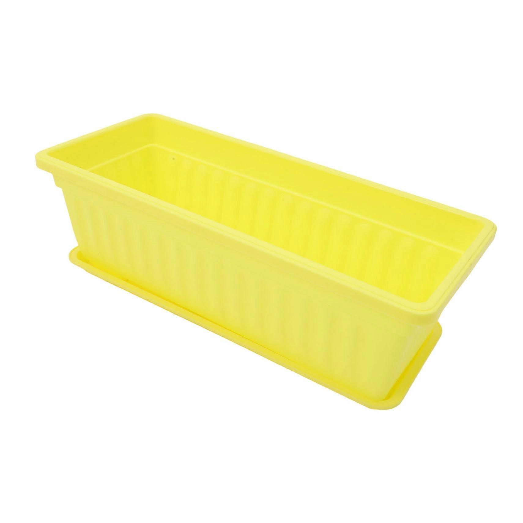 Large Rectangular Windowsill Planter Box with Tray Indoor Outdoor Flower Pot Set Yellow