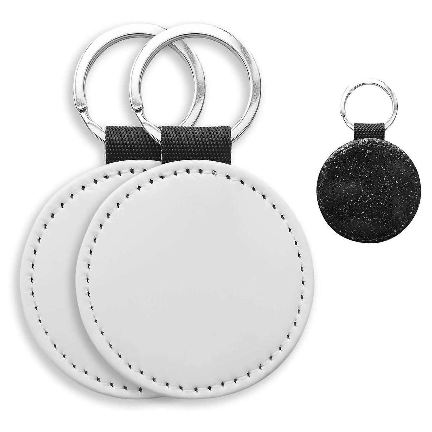 10 Pack Sublimation Blanks Keychain PU Leather Keychain(Black Round)