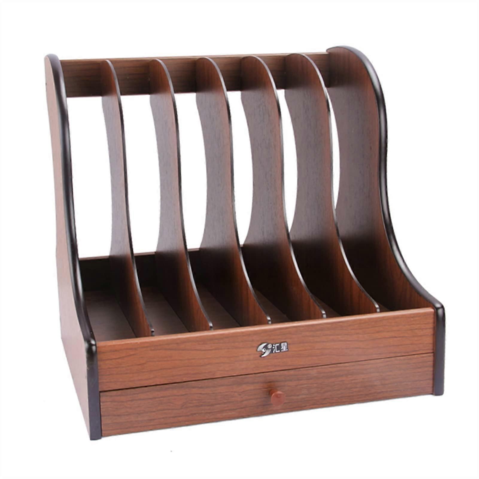 Wooden Desk Organizer with Drawer, 6 Compartment File Storage Rack for Office Documents